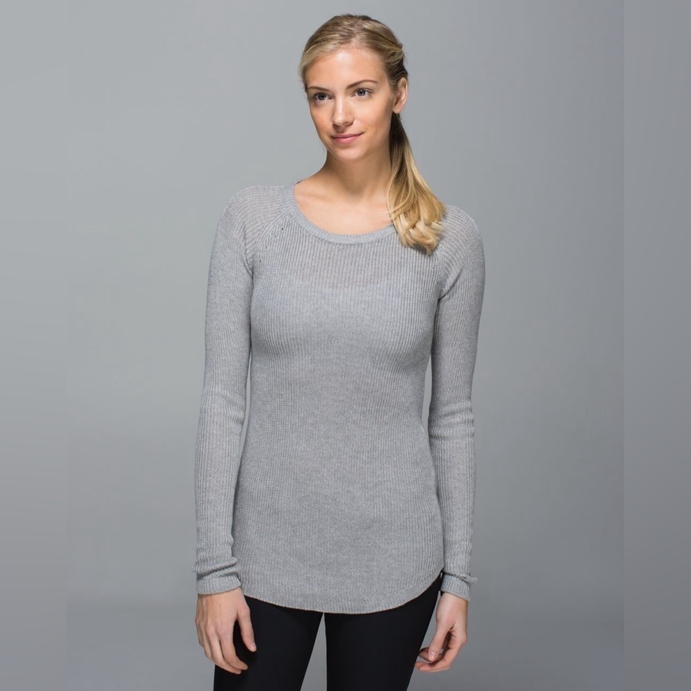 Lululemon Cabin Yogi Cashmere Blend Heathered Medium Grey Sweater Shirt Size 2